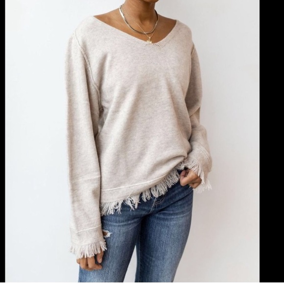 Beautiful Soft V-Neck Loose Fit Knitted Sweater W/Fringe Cuff & Trim Hi-Quality - Picture 9 of 10